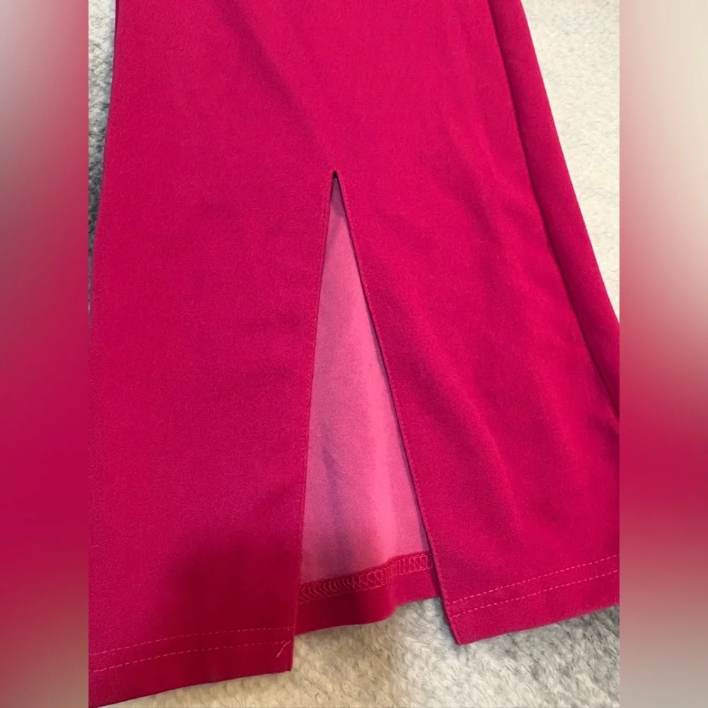 Shein Fuchsia Hot Pink‎ Slit Hem Flare Legged Stretch Sexy Jumpsuit Large 8 10